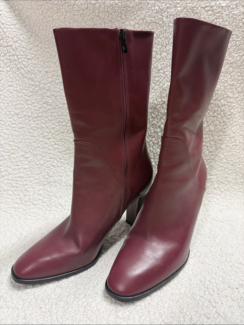 Via Spiga Women Burgundy Leather Mid-Calf Heel Boots